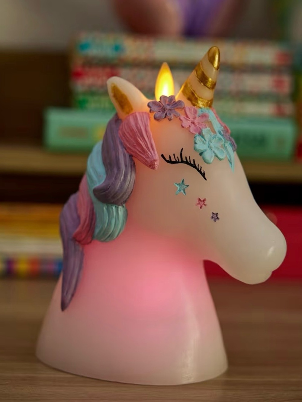 New!! Luminara 6.3” X 6.7” Hand painted Unicorn Flickering Flameless Candle